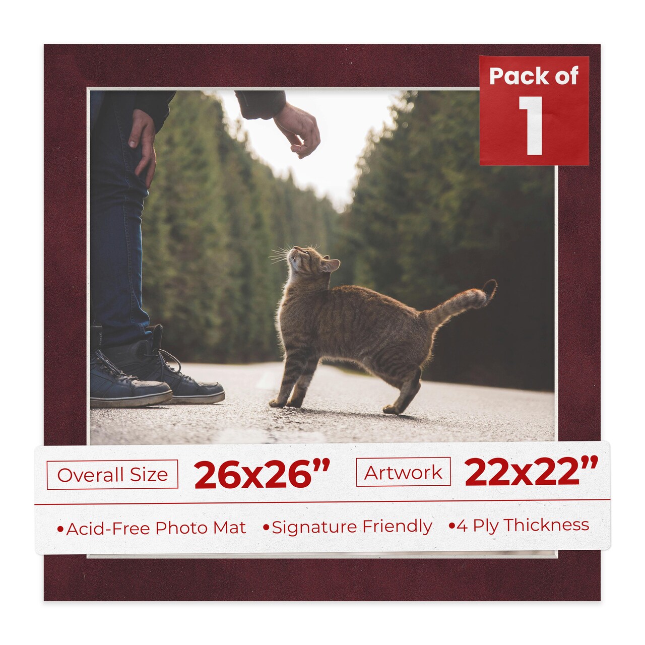 Dark Red Suede Mat Board for 26x26 Frames - Fits 22x22 Photos